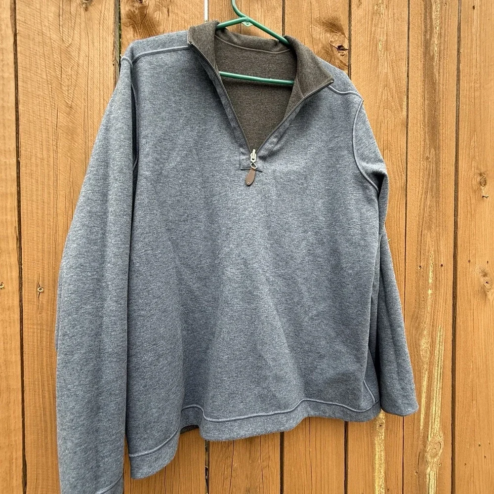 Men's Johnson And Murphy Half Zip Long Sleeve Reversible‎ Large Blue Brown